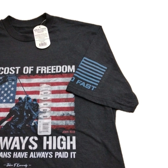 Hold Fast Faith Family Freedom Men’s M Black Graphic Tee Shirt JFK Flag NWT - Picture 5 of 5